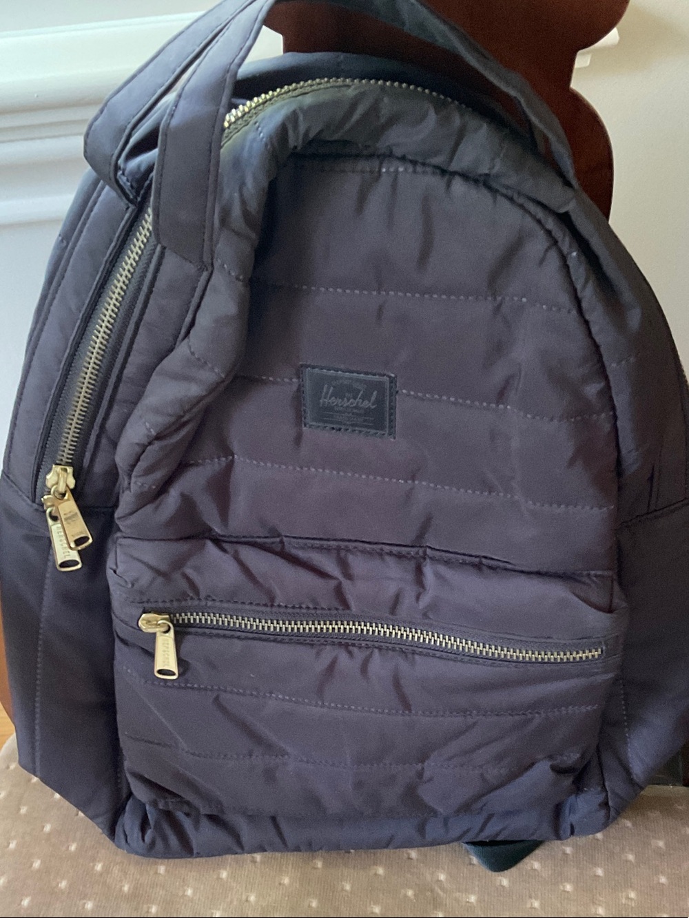 Herschel Supply Company Quilted Dark Navy Backpack with Gold Hardware